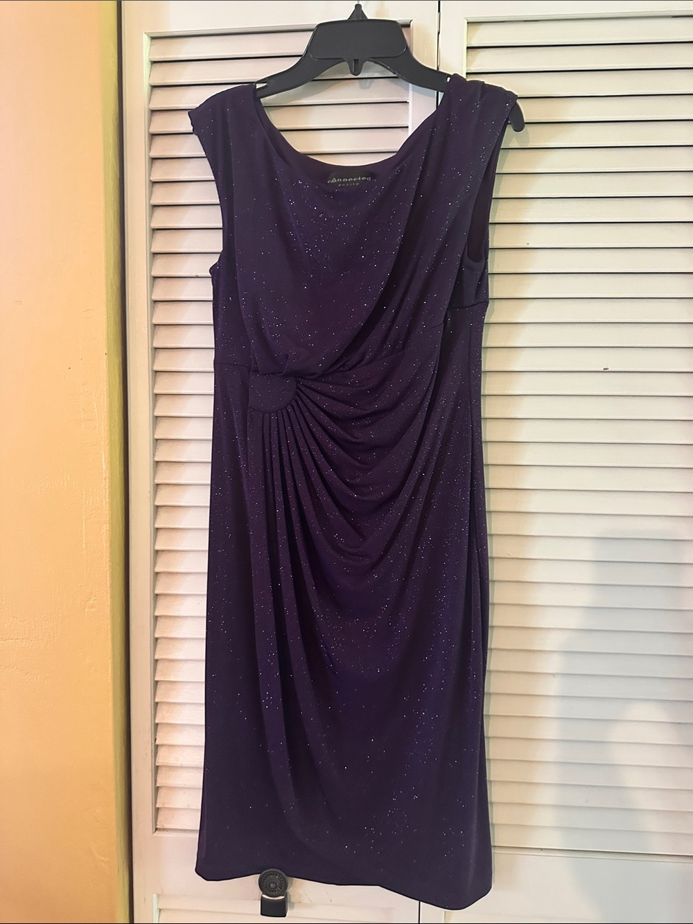 Sleeveless Glitter Drape Midi Dress in Purple